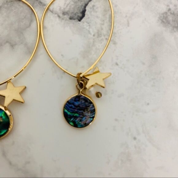 Abalone, Pearl & Star Charm Drop Hoop Earrings - Picture 4 of 8